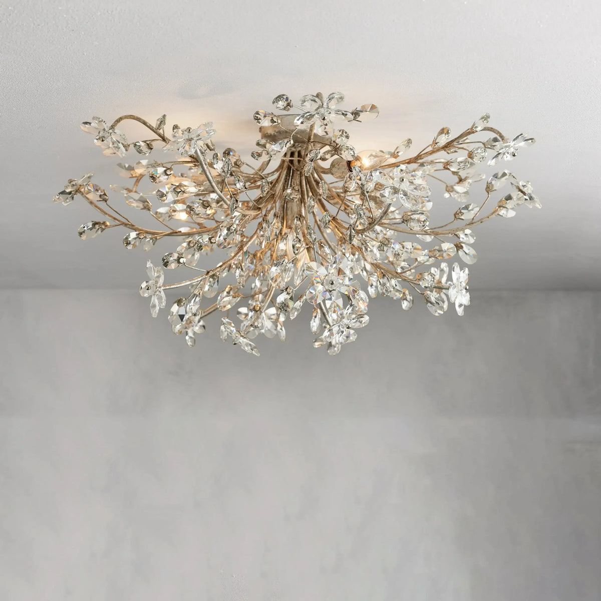 Crystal Flower Ceiling Light Fixture 27.5 inch Flush Mount Iron Frame Handcrafted Floral Design Ambient Lighting for Living Room Bedroom | Thomler