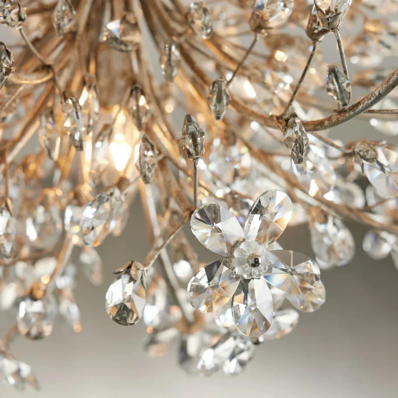 Crystal Flower Ceiling Light Fixture 27.5 inch Flush Mount Iron Frame Handcrafted Floral Design Ambient Lighting for Living Room Bedroom | Thomler