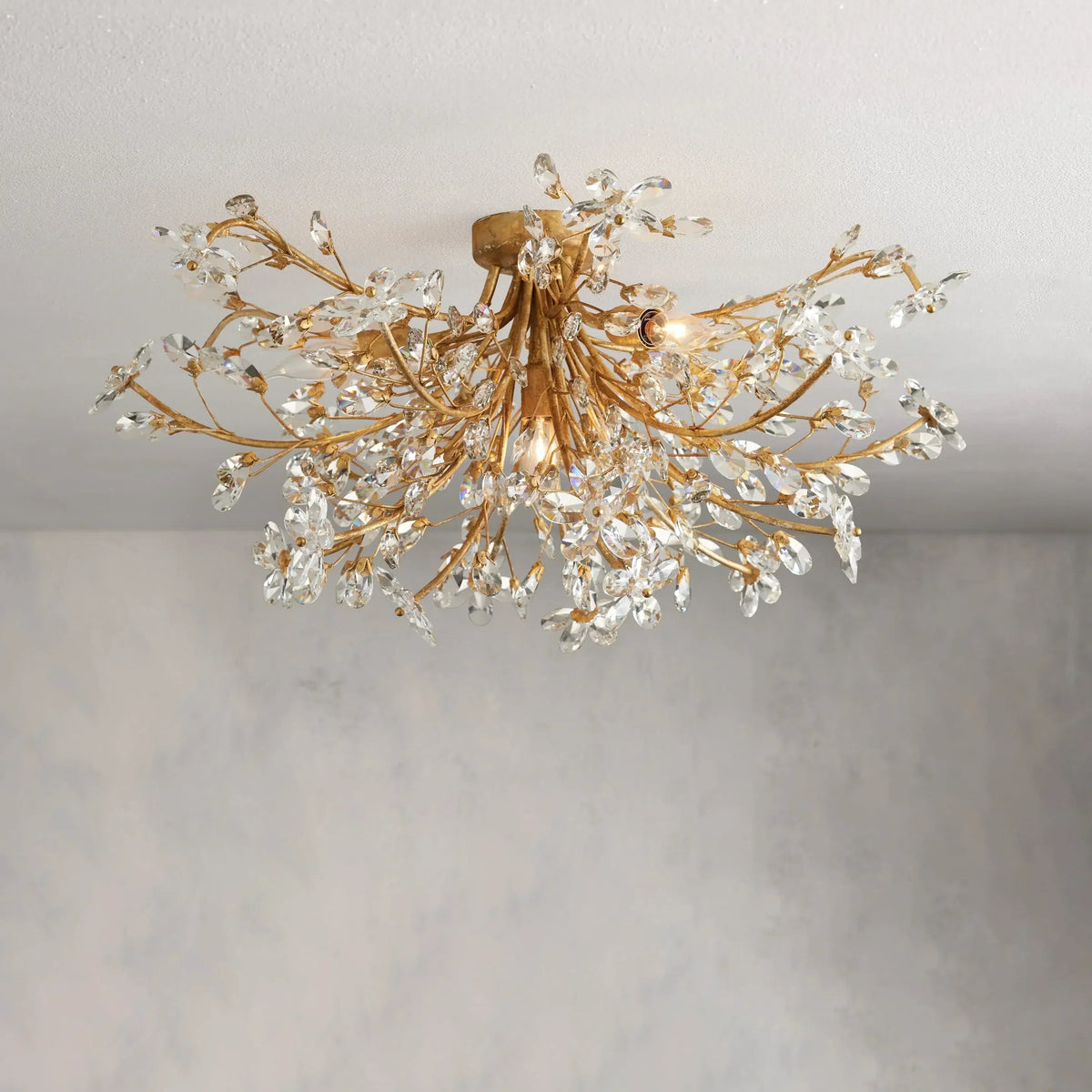 Crystal Flower Ceiling Light Fixture 27.5 inch Flush Mount Iron Frame Handcrafted Floral Design Ambient Lighting for Living Room Bedroom | Thomler