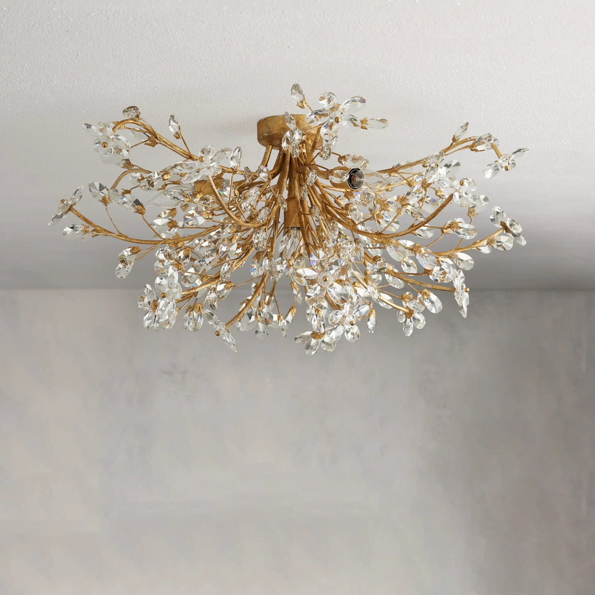 Crystal Flower Ceiling Light Fixture 27.5 inch Flush Mount Iron Frame Handcrafted Floral Design Ambient Lighting for Living Room Bedroom | Thomler