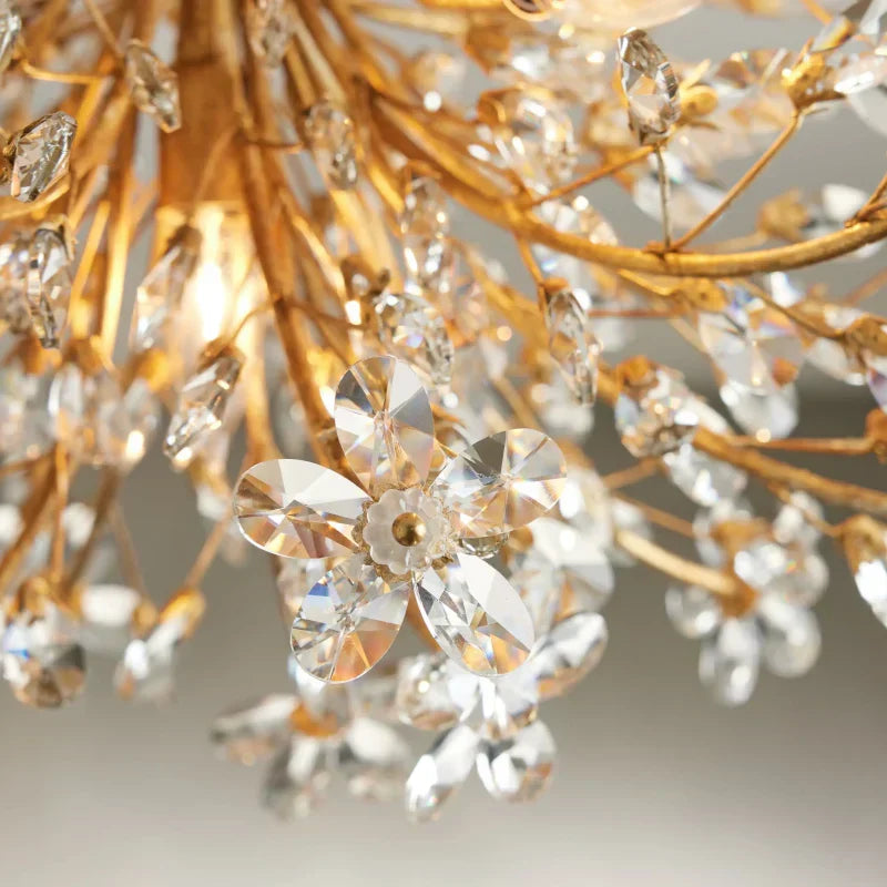Crystal Flower Ceiling Light Fixture 27.5 inch Flush Mount Iron Frame Handcrafted Floral Design Ambient Lighting for Living Room Bedroom | Thomler