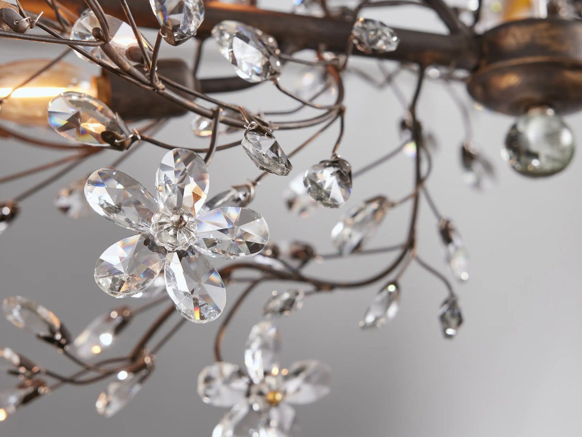 Crystal Branch Chandelier 8-10 Light Linear Fixture for Dining Room Gold Silver Bronze Finish | Thomler