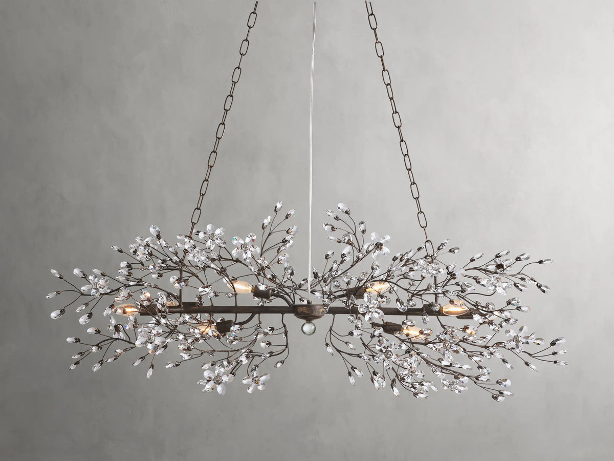 Crystal Branch Chandelier 8-10 Light Linear Fixture for Dining Room Gold Silver Bronze Finish | Thomler