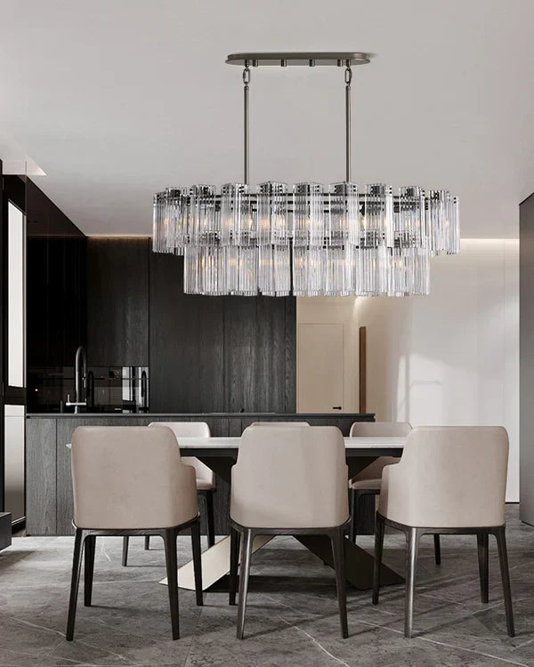 Oval Glass Panel Chandelier with Metal Frame 4-17 Lights Adjustable Height for Dining Room & Entryway | Thomler
