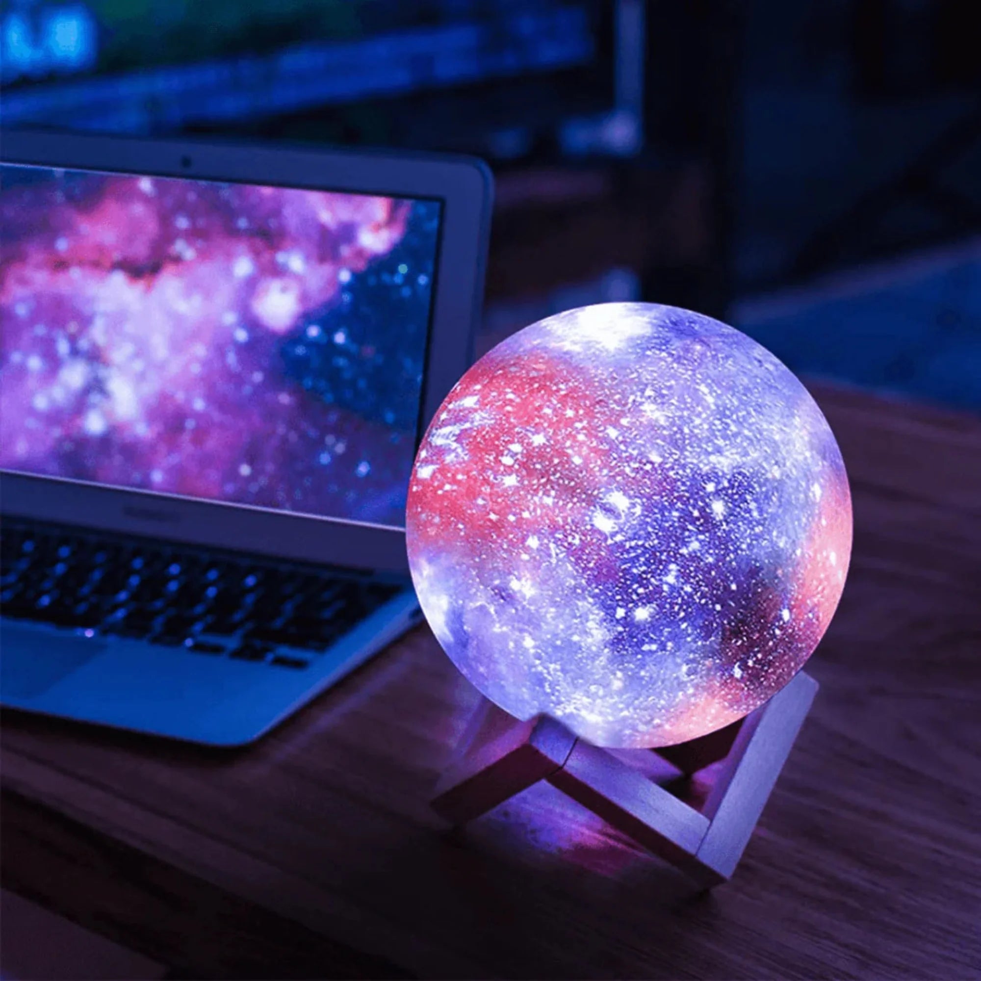 Moon Lamp 8 in 3D Printed ABS PVC Wooden Stand USB Rechargeable Night Light 16 Colors Portable Bedroom Home Decor | Thomler