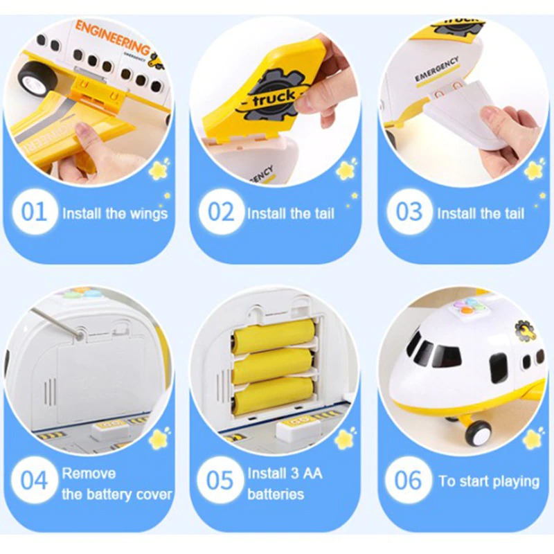 Giant Push-Powered Cargo Airplane Playset with Emergency Vehicles & Traffic Signs for Ages 3-12 | Thomler
