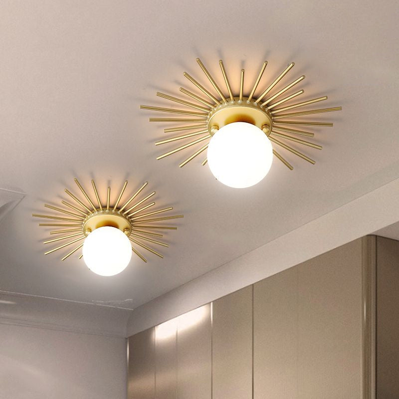 Round Flush Mount Ceiling Light Fixture with Frosted Glass Globe Shade, Modern Single Bulb Overhead Lighting for Bedroom Hallway Entryway | Thomler