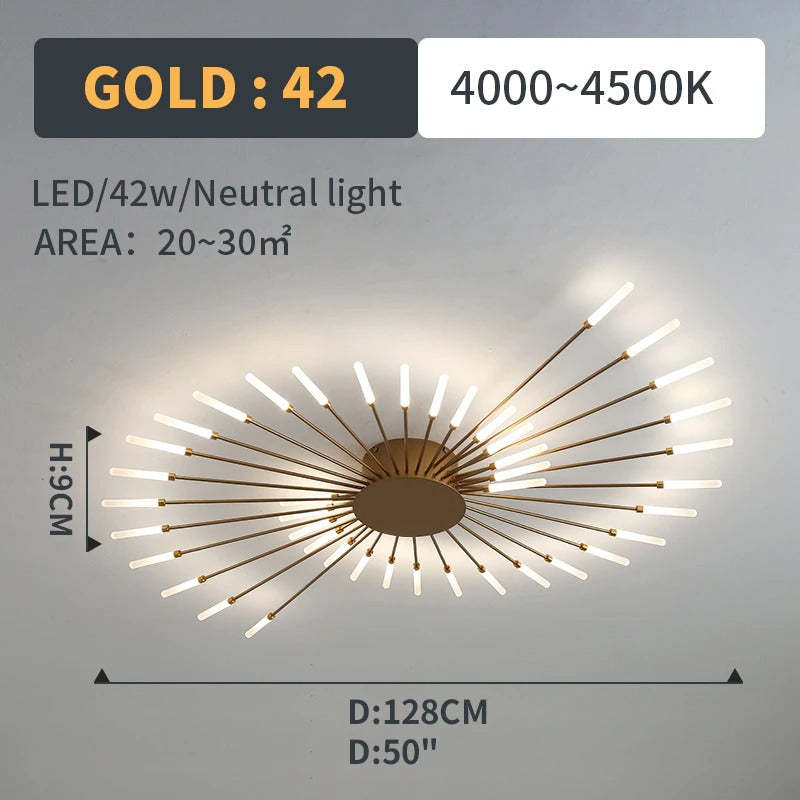 Starburst Flush Mount Ceiling Light Black Gold Modern Firework LED Fixture Bedroom Living Room Natural White Hardwired Indoor | Thomler