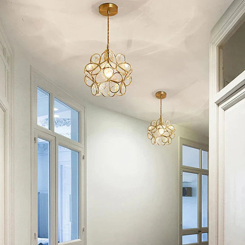 Pendant Light Glass Floral 8.7 in Warm LED Bedroom Kitchen Hanging Ceiling Lamp Adjustable Cord Modern Nordic Style | Thomler