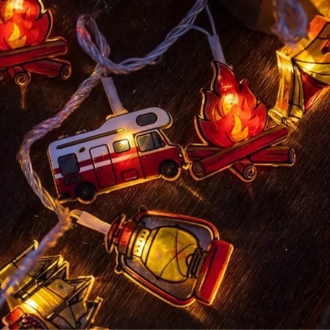Camping-Themed LED Fairy Lights – Battery-Powered Indoor Outdoor String Lights with Tent, Campfire & Lantern Icons for Patio, Backyard & | Thomler