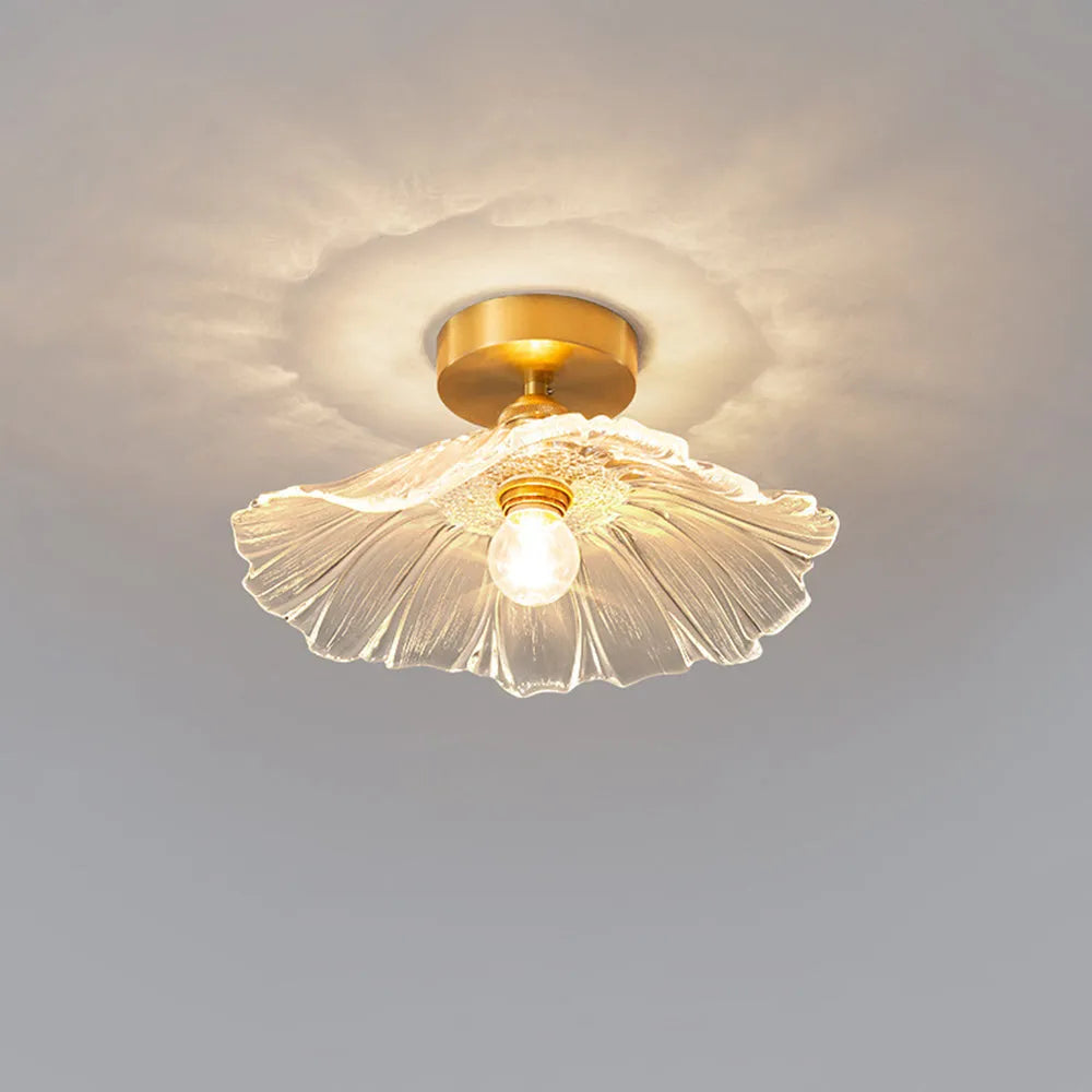 Floral Glass Pendant or Flush Mount Light – Vintage Brass Accent Fixture for Dining Room, Bedroom | Thomler