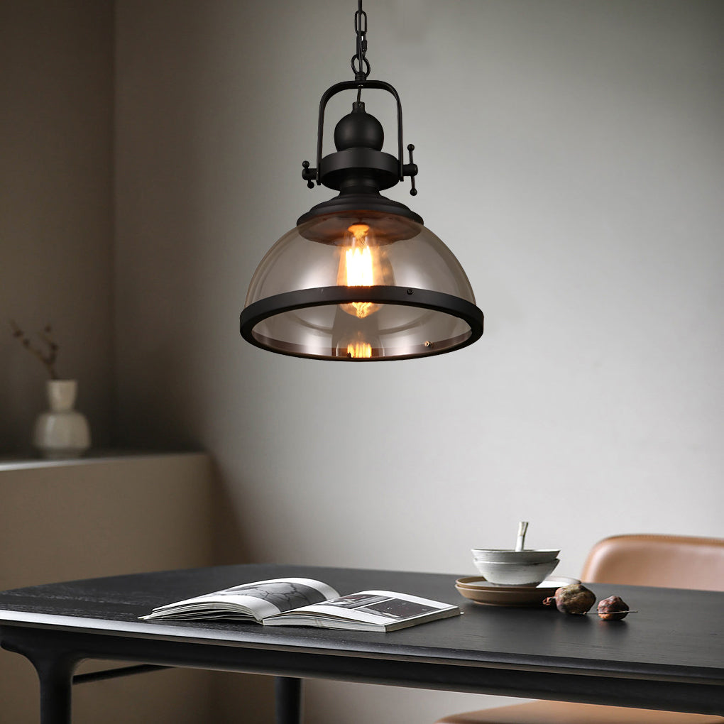 Glass Bowl Pendant Light Industrial Retro Style Hanging Ceiling Fixture Iron Frame E27 Socket for Dining Room Kitchen Island Living Room | Thomler