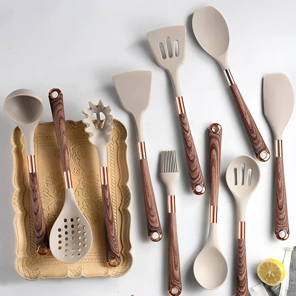Heat-Resistant Silicone Kitchen Tool Set - 10-Piece Non-Stick Cooking Utensil Collection with Soft Grip Handles for Everyday Meal Prep | Thomler