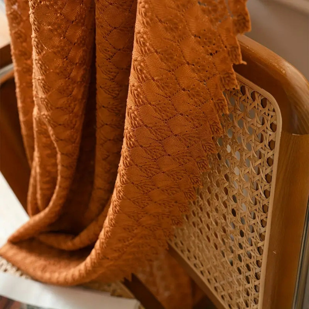 Handcrafted Mesh Window Panel Orange Bohemian Farmhouse Drape Rod Pocket Bedroom Living Room Dining Room Light Filtering Privacy | Thomler