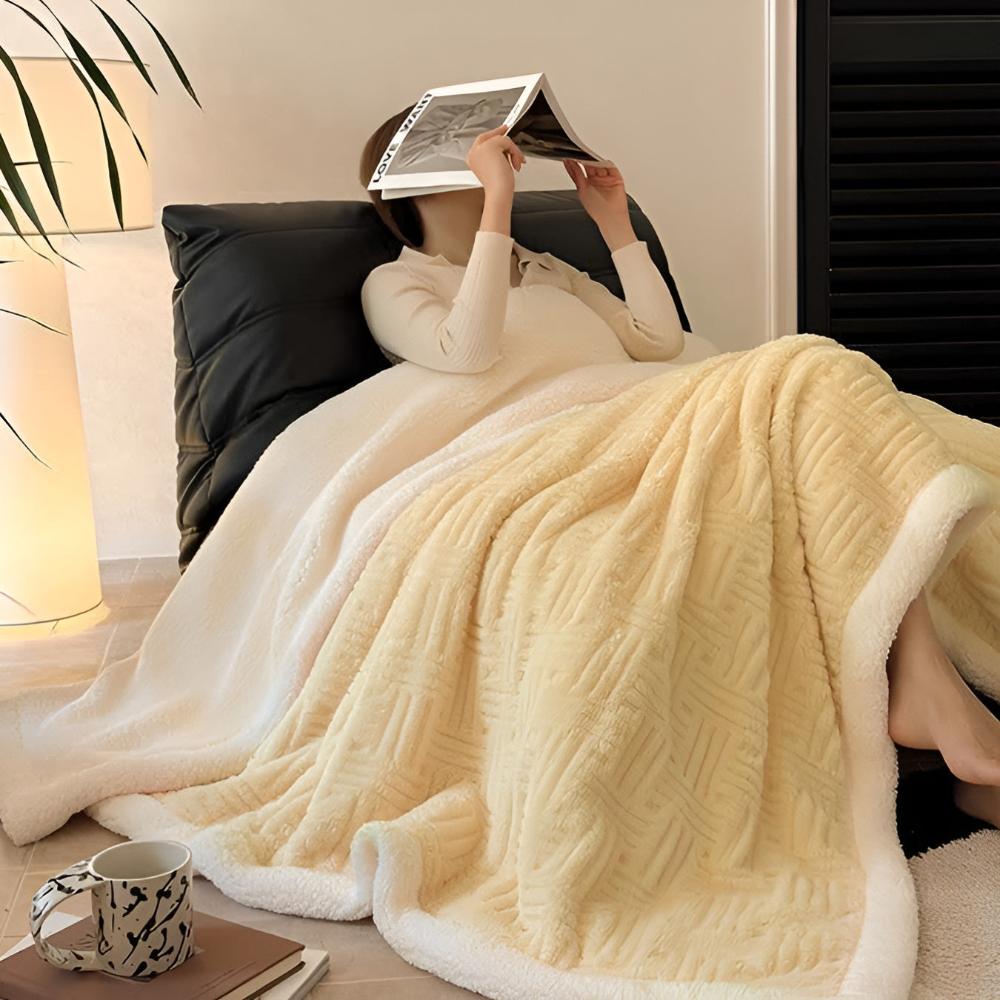 Double-Sided Fleece Throw Blanket with Textured Weave Pattern – Heavyweight Winter Warmth for Bed, Couch & Outdoor Use | Thomler