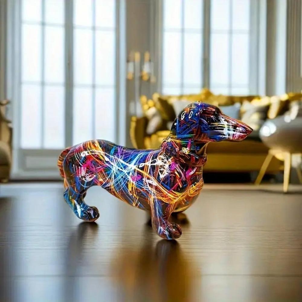 Dog Figurine Resin Multicolour Decorative Dachshund Living Room Desk Bookshelf Sculpture Modern Home Accent | Thomler