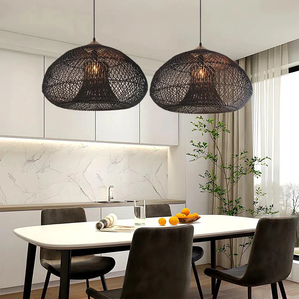 Pendant Light Rattan Handwoven E26 Boho Dining Room Kitchen Island Hanging Ceiling Fixture | Thomler