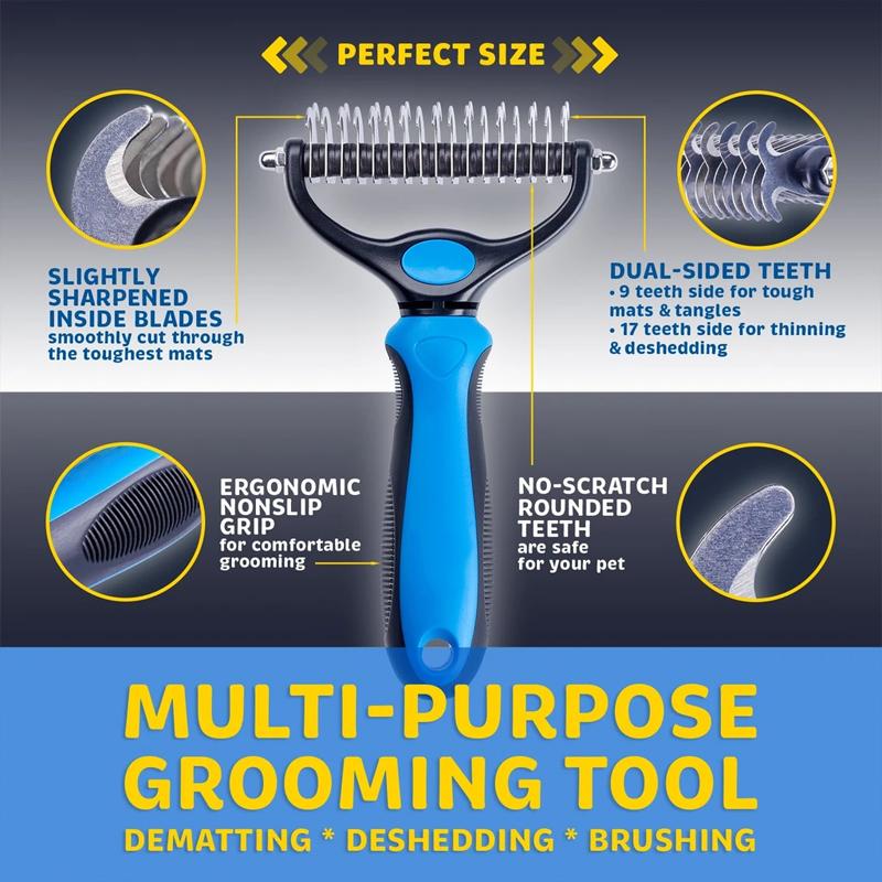 Dual-Blade Pet Deshedding Brush for Dogs & Cats – Stainless Steel Grooming Comb for Medium to Long Coats | Thomler