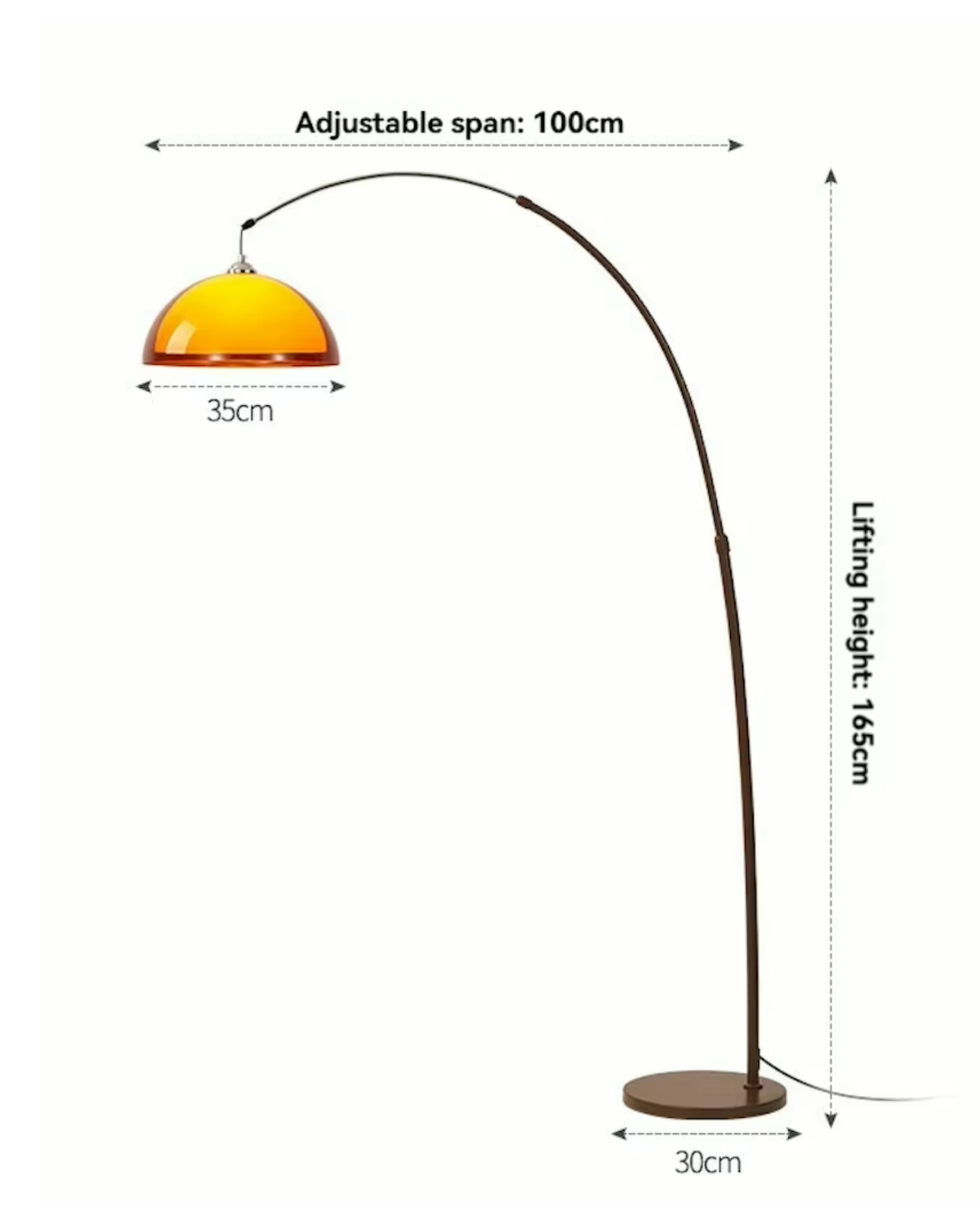 Arched Standing Lamp with Telescoping Reach and Swiveling Dome for Living Rooms and Reading Nooks | Thomler