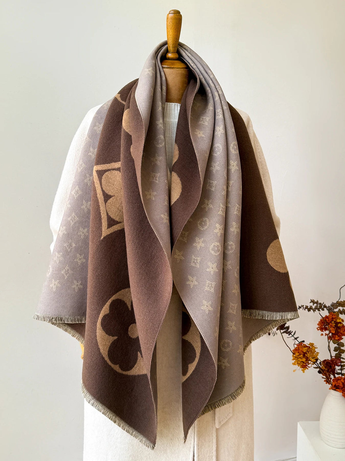 Oversized Geometric Jacquard Wrap Scarf for Cold Weather – Soft Polyester Neck Cover & Shawl for Women | Thomler
