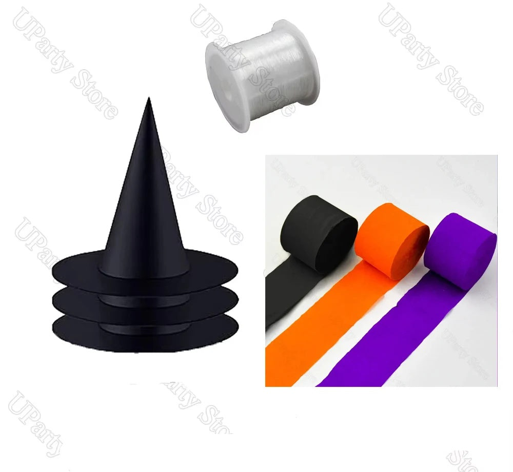 Suspended Sorceress Hat Decorations – String-Ready Black Cone Hats for Front Porch & Halloween Party Decor | Thomler