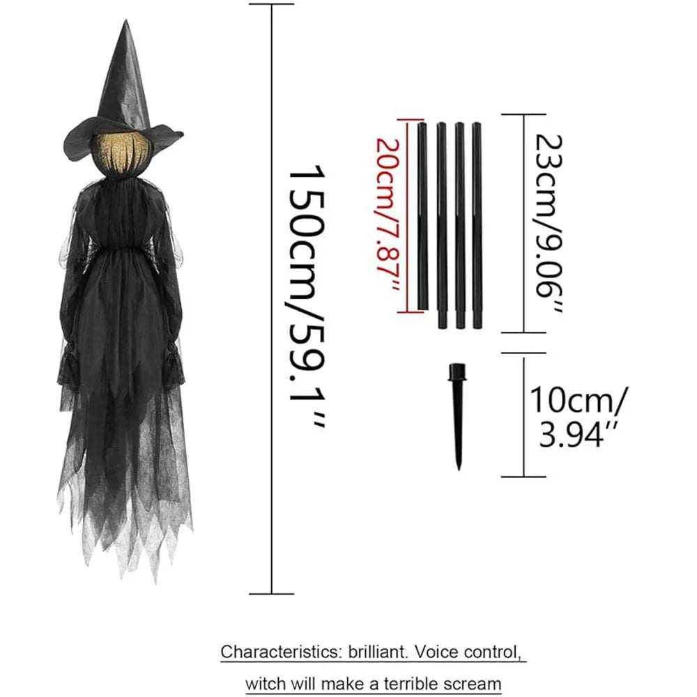 Sound-Activated Witch Trio Garden Stakes with Glowing Heads for Halloween Yard Decor | Thomler