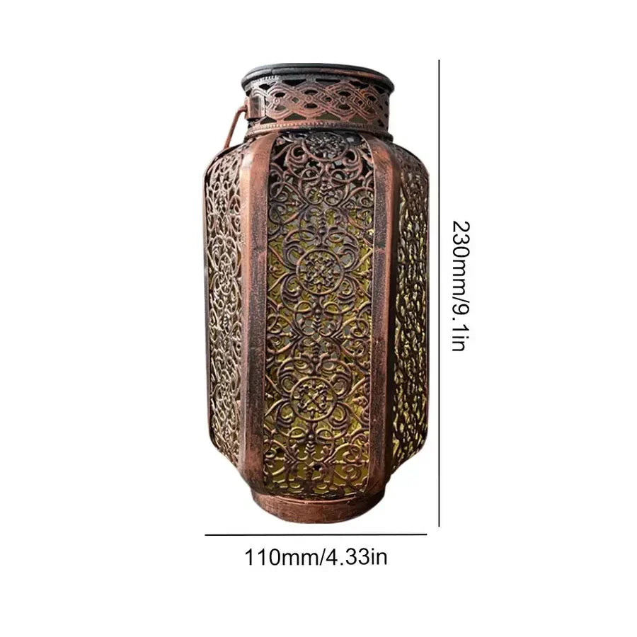 Solar Lantern Iron 23.5 cm (9.3") Copper Garden Patio Moroccan Outdoor Light Decorative Hanging Lighting | Thomler