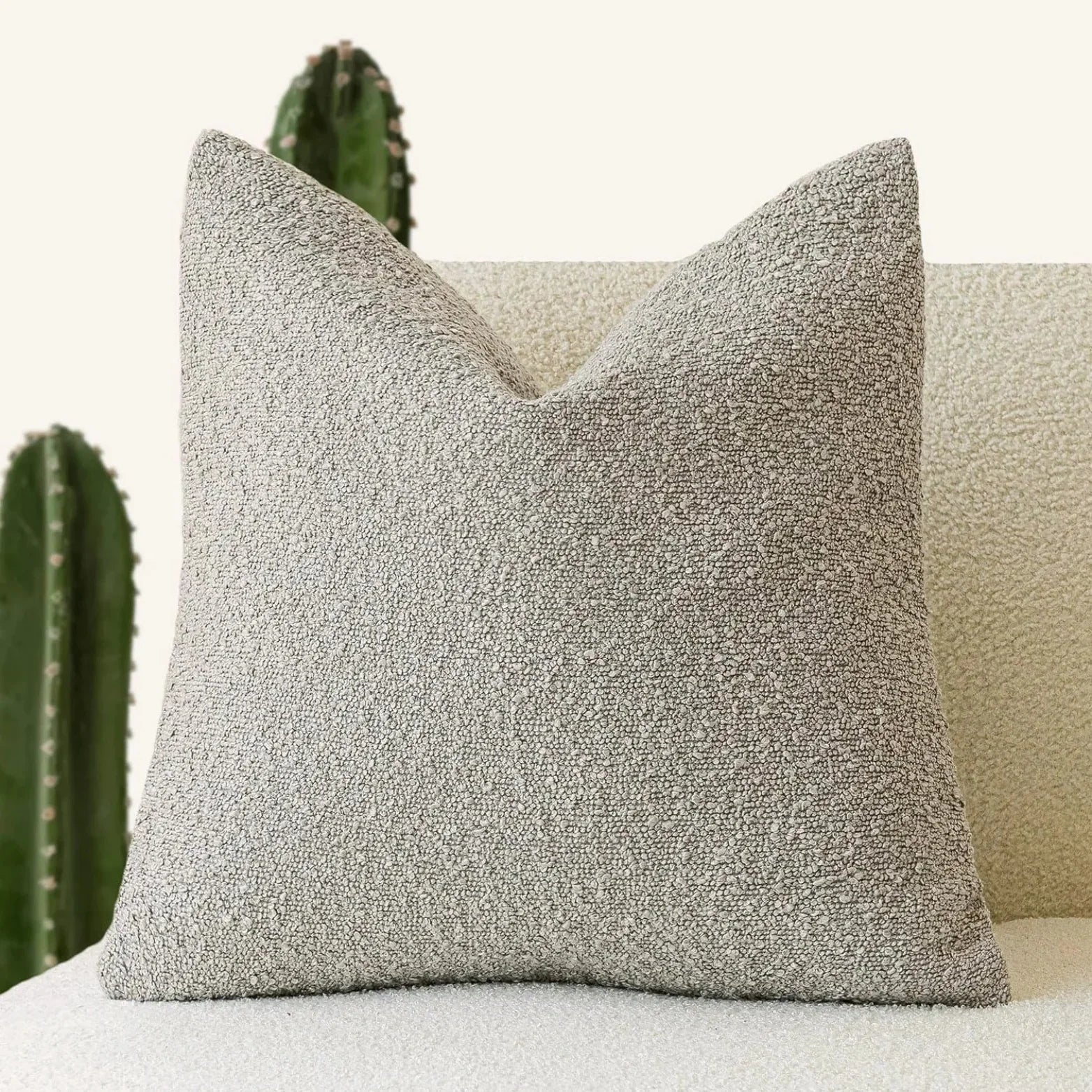 Cushion Cover Bouclé Fabric 45.0 cm x 45.0 cm Neutral Sofa Bed Decorative Throw Pillow Case Minimalist Living Room Accent | Thomler