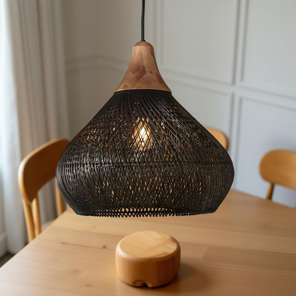 Pendant Light Rattan 19.7 in Handwoven Natural Dining Room Kitchen Island Hanging Ceiling Lamp Boho Rustic Organic | Thomler