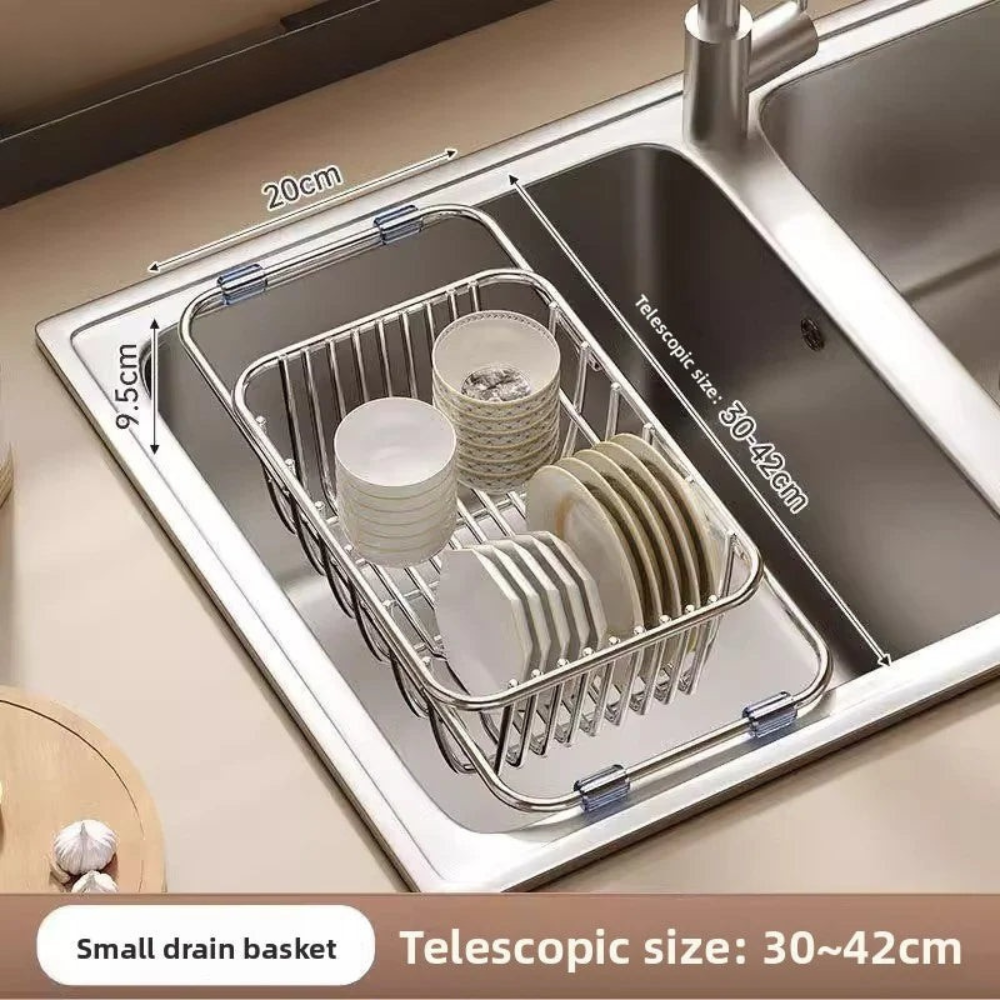 Expandable Over-Sink Dish Rack – Adjustable Width Steel Storage Organizer for Countertops & Kitchens | Thomler