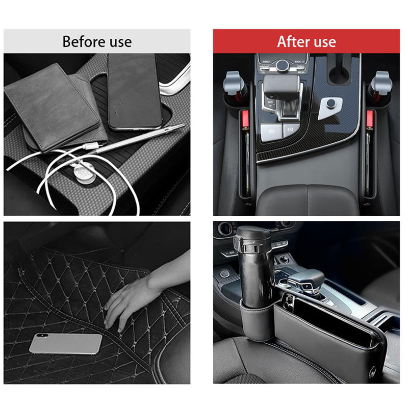 Car Seat Gap Organizer Faux Leather Storage Caddy with Charging Port for Center Console Driver Passenger Side Vehicle Accessories | Thomler