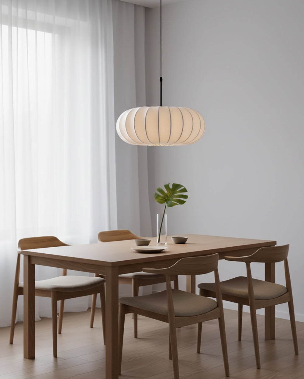 Pendant Lamp Fabric Shade 11.8 in White Rustic Living Room Dining Ceiling Light | Thomler