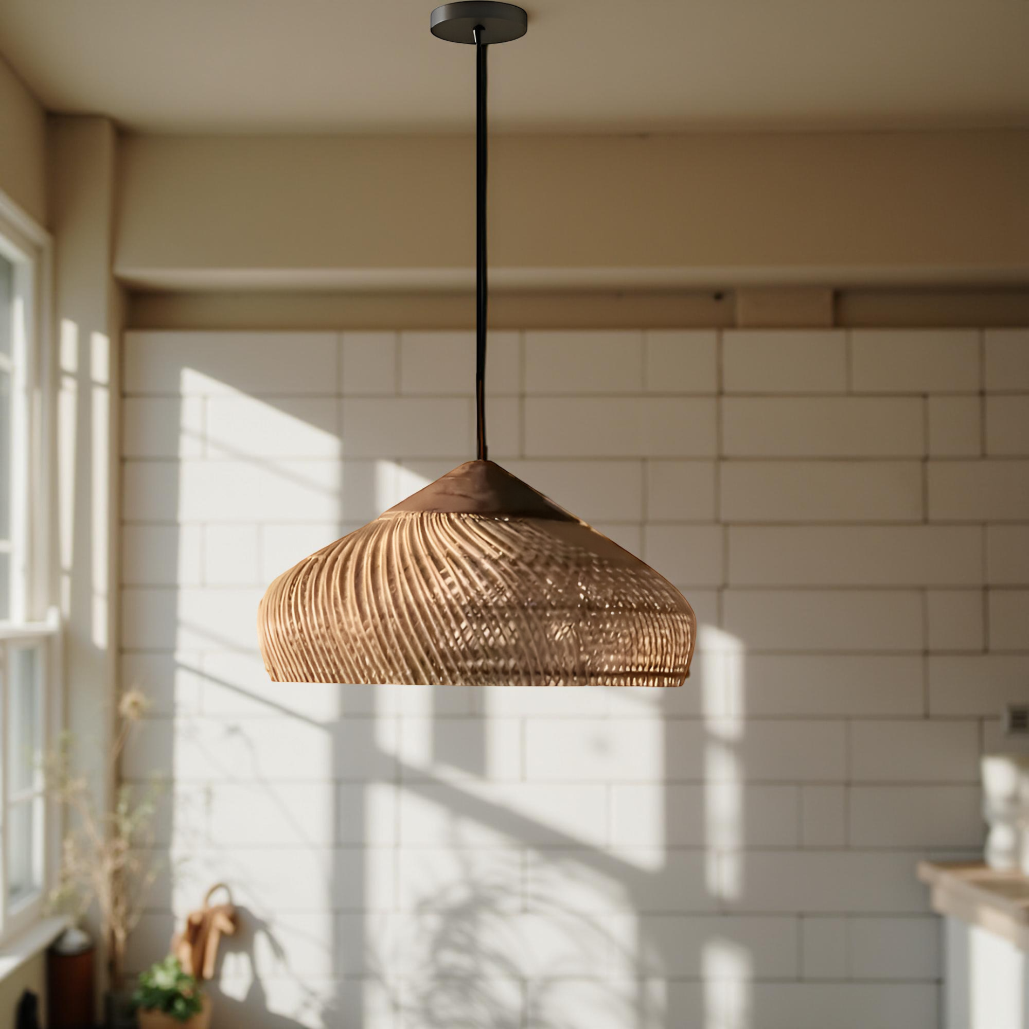 Pendant Light Rattan Woven 23.6 in Natural Dining Room Kitchen Island Hanging Ceiling Lamp Boho Farmhouse Lighting | Thomler