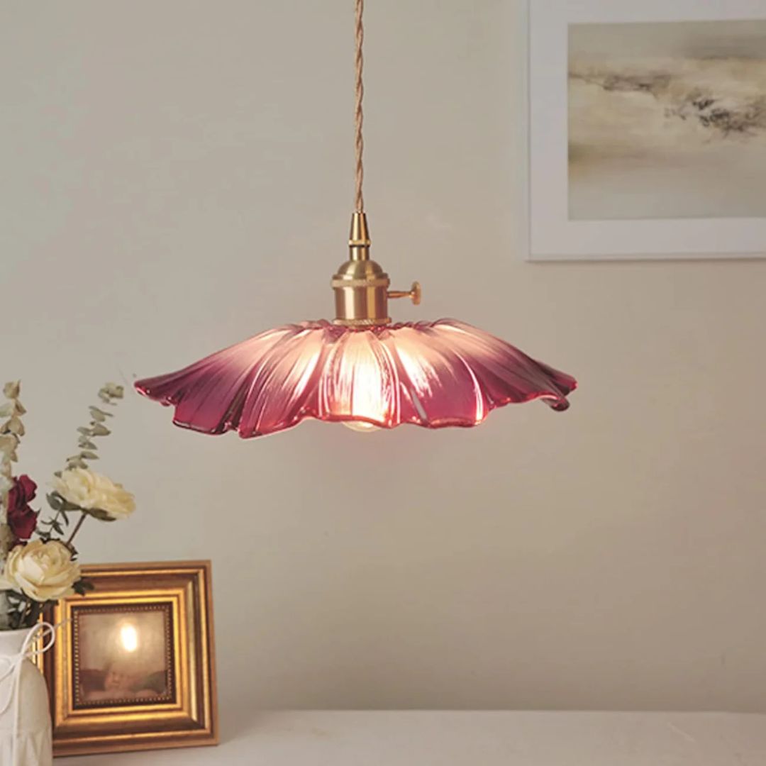 Pendant Light Ribbed Glass 28.0 cm Deep Red Dining Table Hanging Ceiling Lamp Vintage Hallway Lighting E27 | Thomler