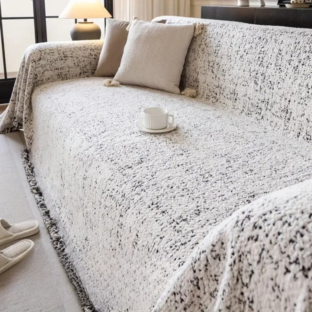 Reversible Sofa Throw Blanket - Speckled Cotton Blend - Boho Farmhouse Style Furniture Protector for Couch, Loveseat & Armchair | Thomler