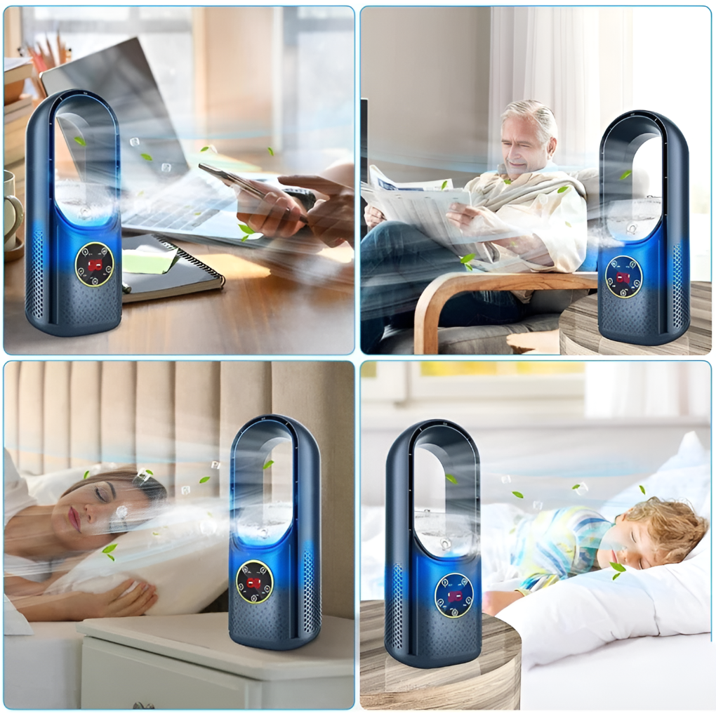 Bladeless Tower Fan Whisper-Quiet Desktop Air Circulator 3 Airflow Settings Compact Tabletop Personal Cooler for Bedroom Office Dorm | Thomler