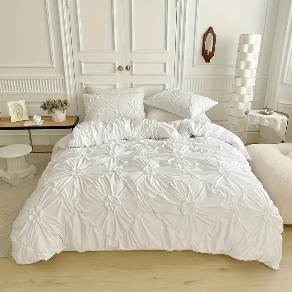 Textured Pinch Pleat Duvet Cover Set with Pillowcases – Soft Microfiber Bedding with Zipper & Corner Ties for Twin, Full, Queen & King Beds | Thomler