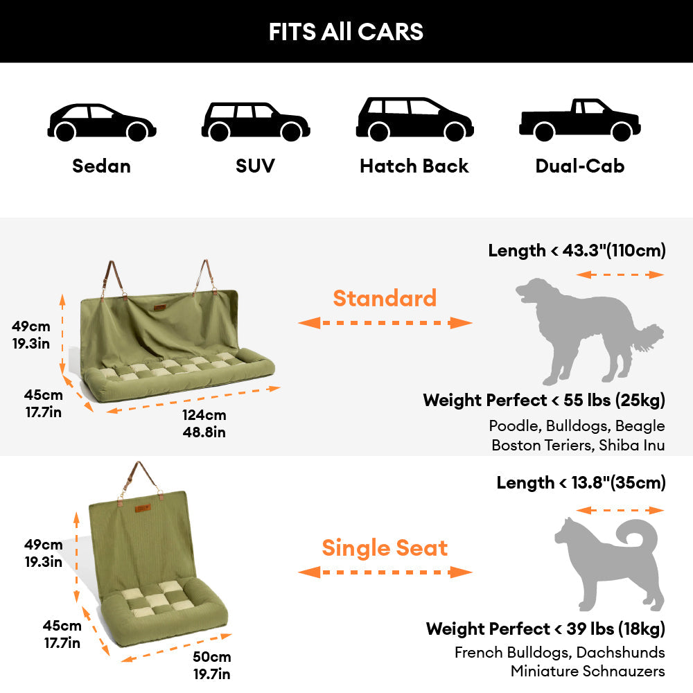 Dog Car Seat Cover with Bolster Sides for Back Seat | Protective Waterproof Pet Travel Hammock for Large Dogs SUV Truck Sedan | Quilted | Thomler
