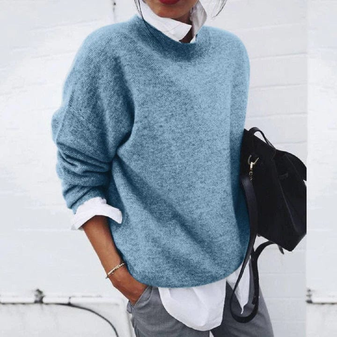 Women's Relaxed Pullover Sweater in Soft Polyester – Crew Neck Long Sleeve Casual Top for Everyday Comfort & Layering Year-Round | Thomler