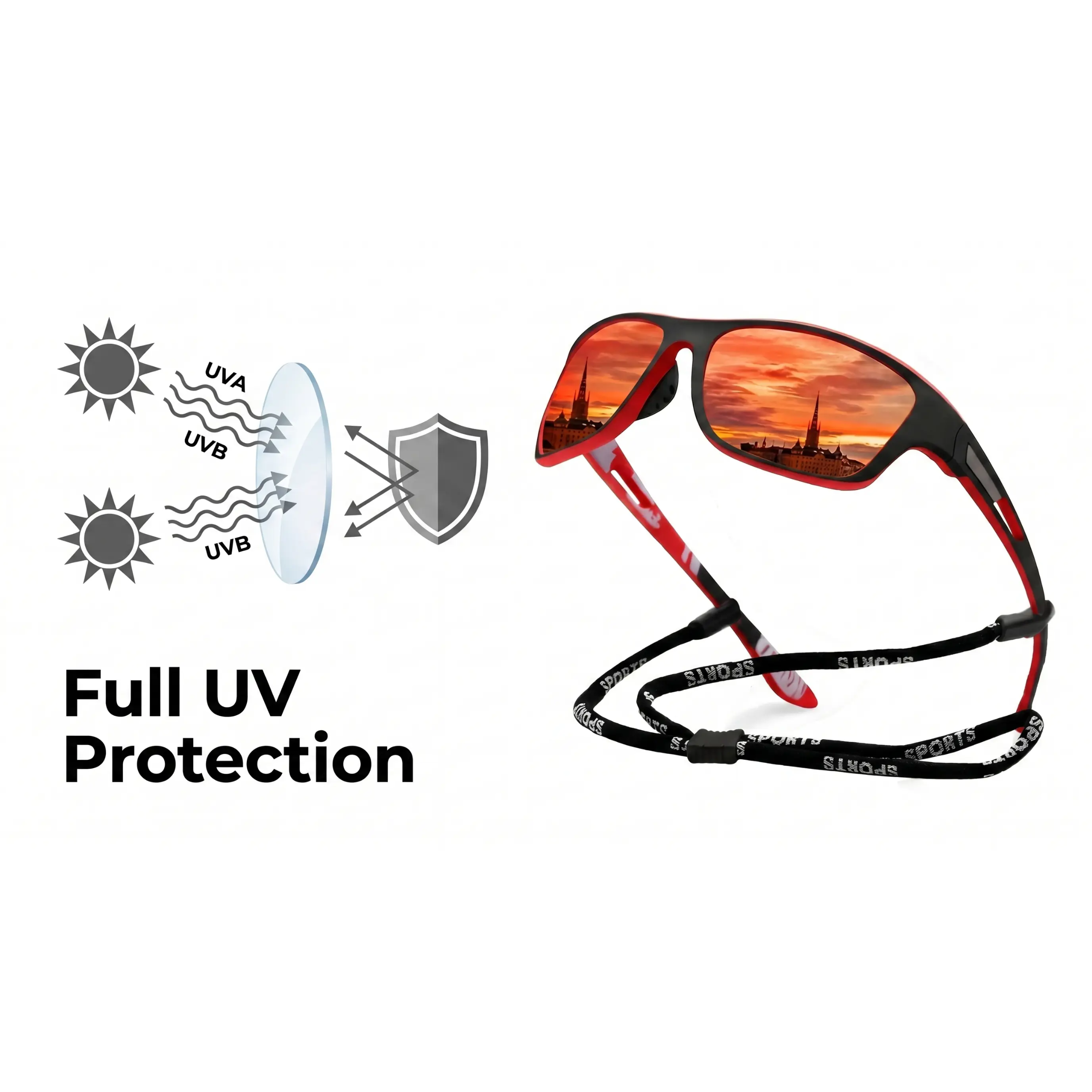 Athletic Wraparound Sunglasses with Anti-Glare Polarized Lenses & UV Shield for Running, Cycling, Hiking | Men & Women Sports Eyewear | Thomler