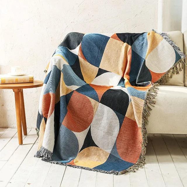 Throw Blanket Cotton Polyester Jacquard Weave Multicolour Sofa Bed Decorative Fringed Bohemian Living Room Accent Cover | Thomler