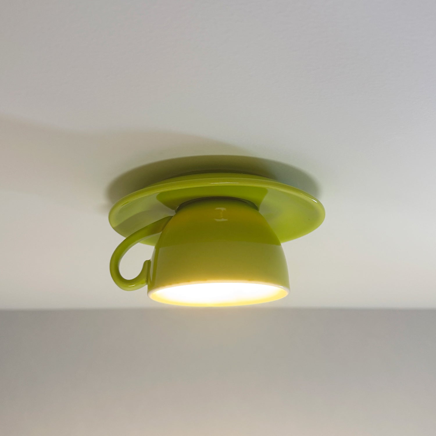 Ceramic Coffee Cup Ceiling Light Fixture – Flush Mount in Yellow, Blue, Pink & More Colors for Bedroom, Dining Room, Living Room | Thomler