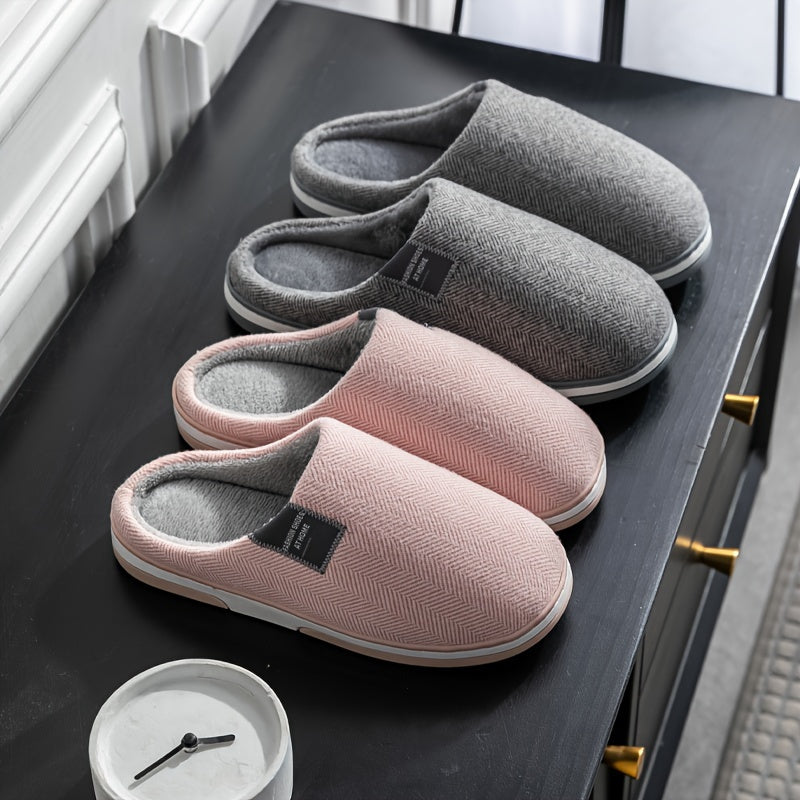 Men's Plush Herringbone Slippers – Warm Indoor House Shoes with Non-Slip Grip for Fall & Winter | Thomler