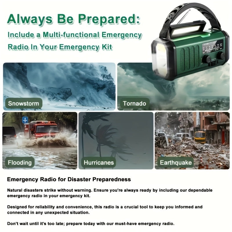 Solar Hand Crank Emergency Weather Radio with Flashlight & Phone Charger for Camping Hiking Outdoor Survival Power Outage Preparedness | Thomler