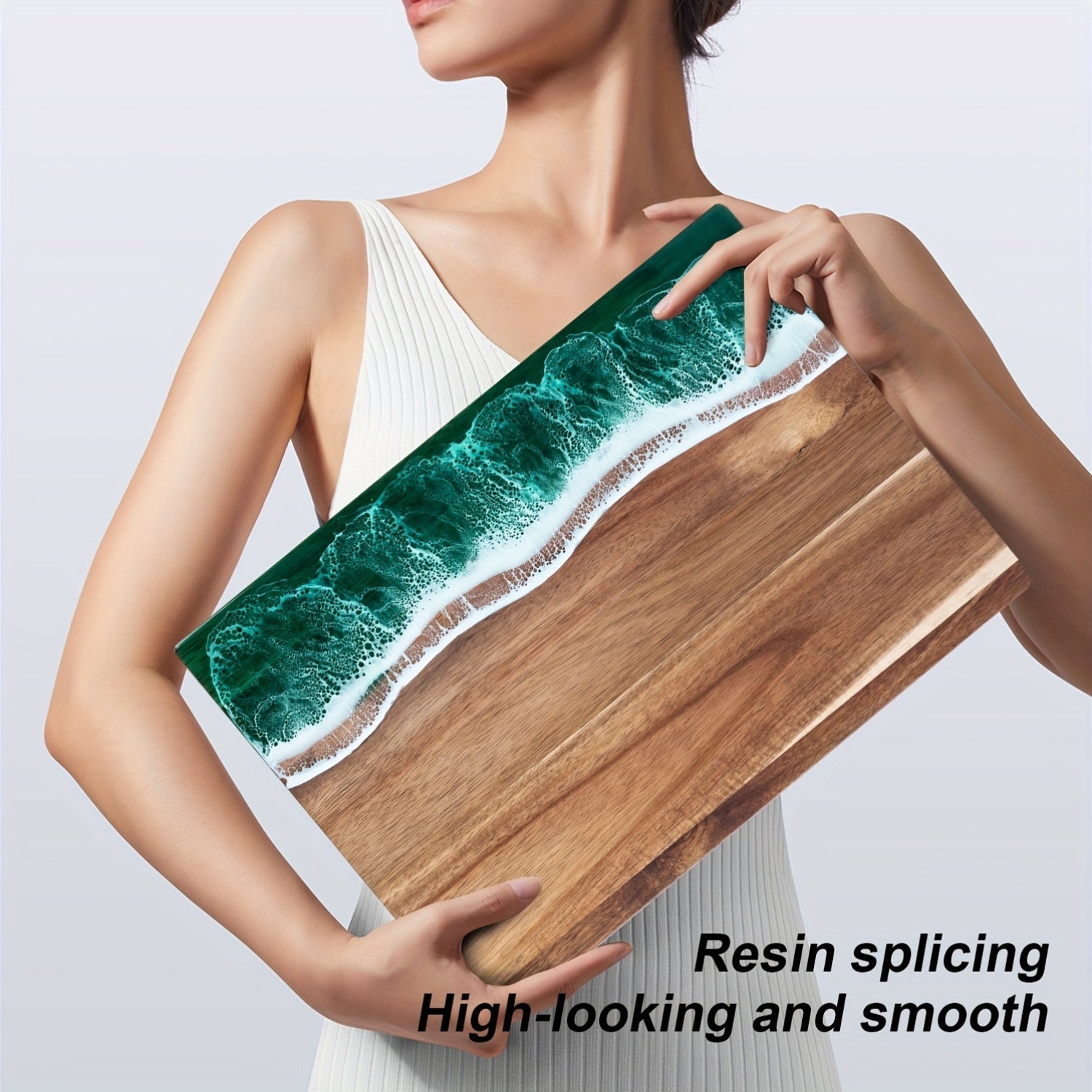Acacia Wood Serving Board with Resin Wave Inlay 18x9 Inch Coastal Charcuterie Tray for Cheese Fruit Bread Kitchen Decor | Thomler
