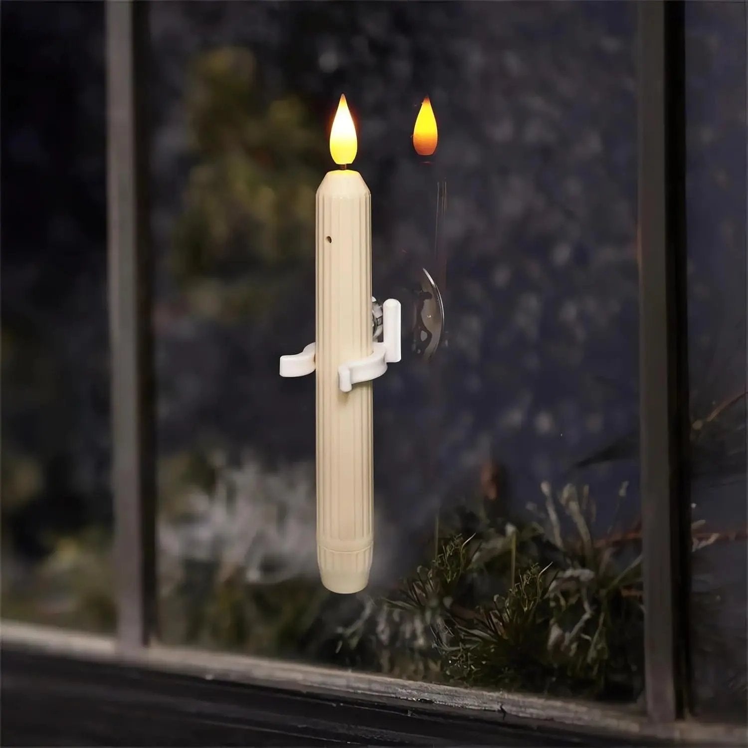 Window Candles Plastic 18.2 cm 7.2" Ivory Window Decoration Flameless LED Flickering Lights With Twilight Sensor Timer Set | Thomler