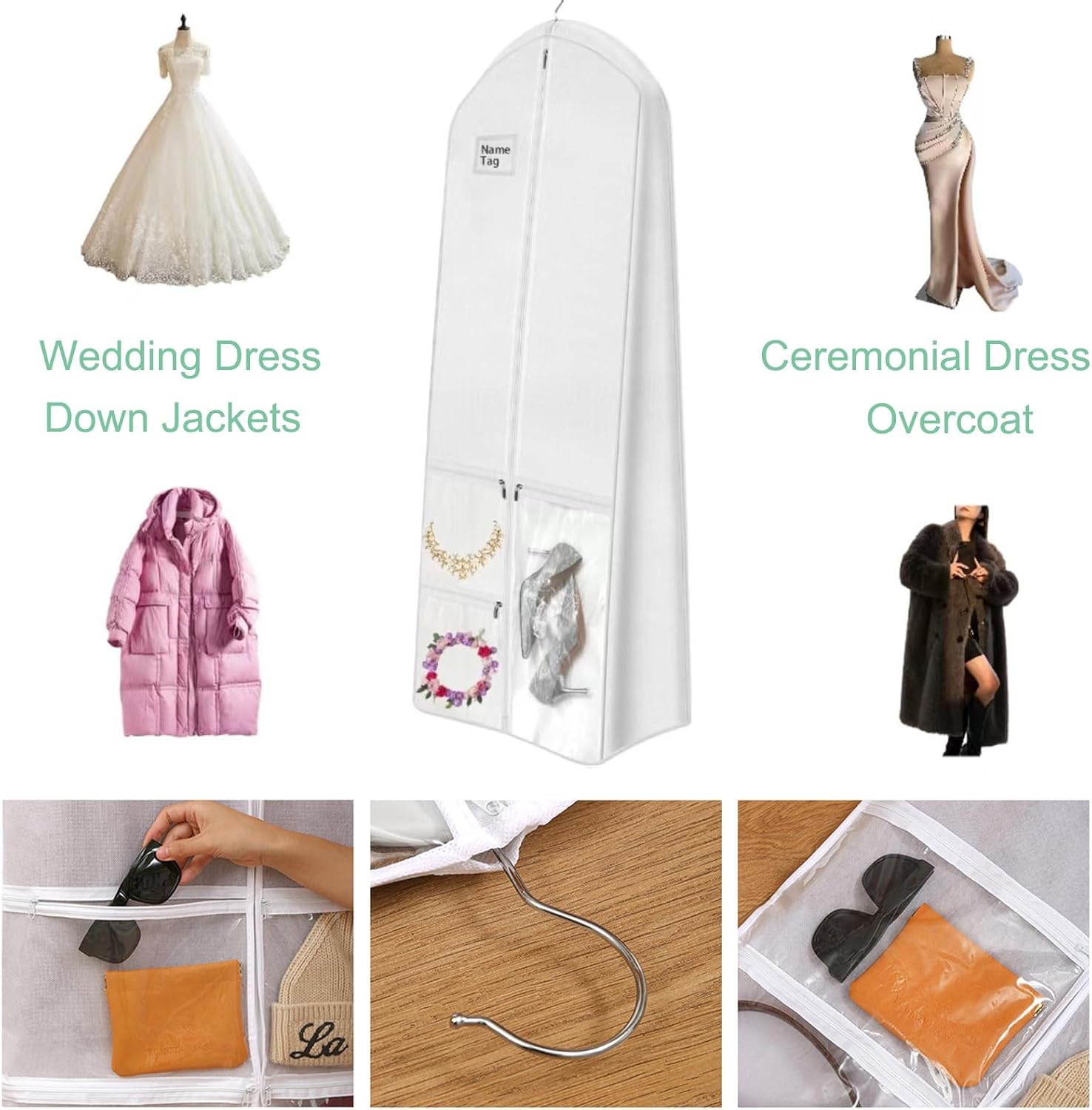 Bridal Gown Garment Bag 70 Inch Full-Length with Shoe Pockets for Wedding Dress Ball Gown Formal Wear Travel Storage Bridesmaid Dress Pagean | Thomler