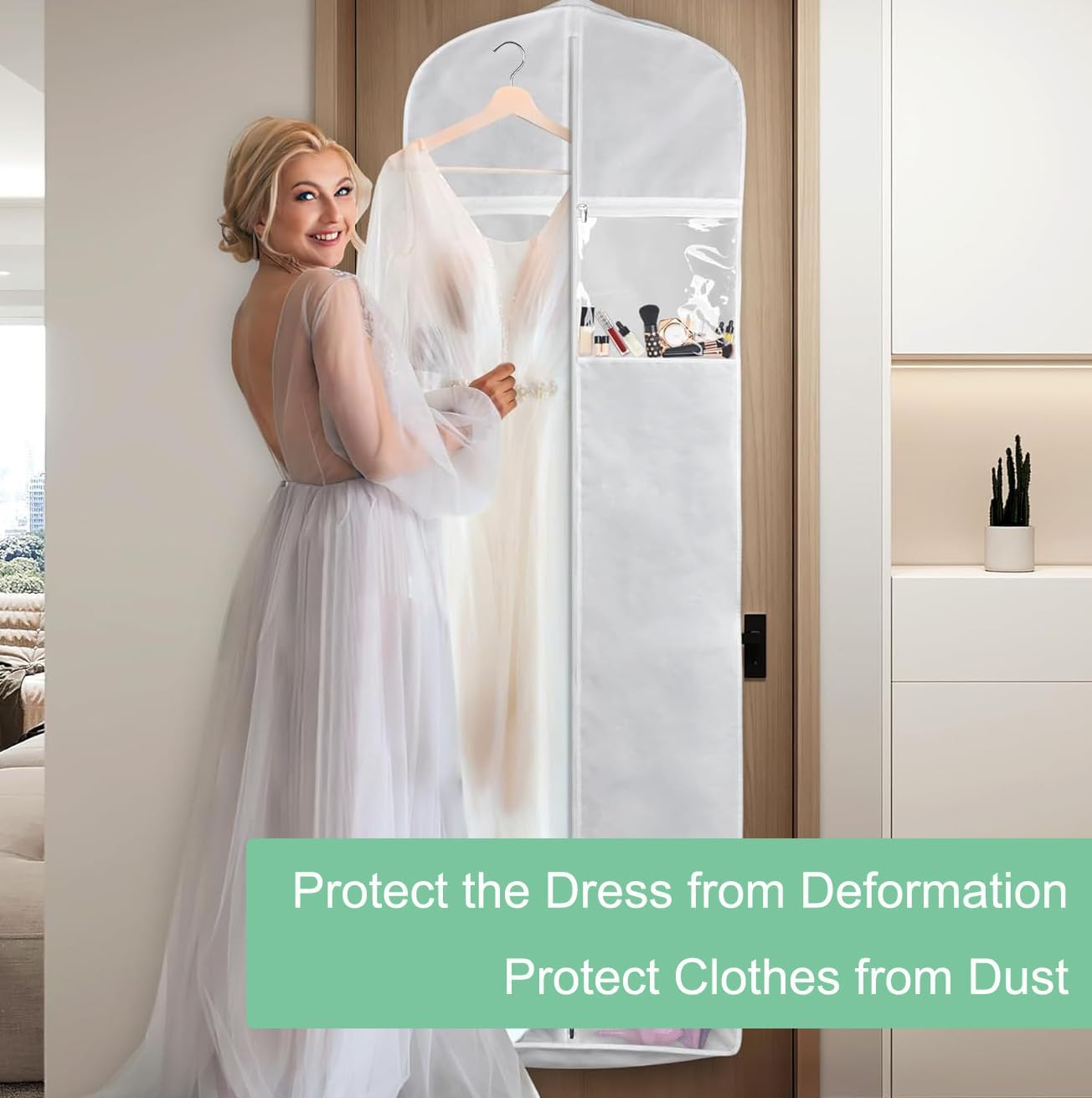 Bridal Gown Garment Bag 70 Inch Full-Length with Shoe Pockets for Wedding Dress Ball Gown Formal Wear Travel Storage Bridesmaid Dress Pagean | Thomler