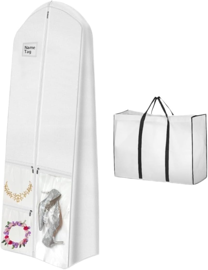 Bridal Gown Garment Bag 70 Inch Full-Length with Shoe Pockets for Wedding Dress Ball Gown Formal Wear Travel Storage Bridesmaid Dress Pagean | Thomler