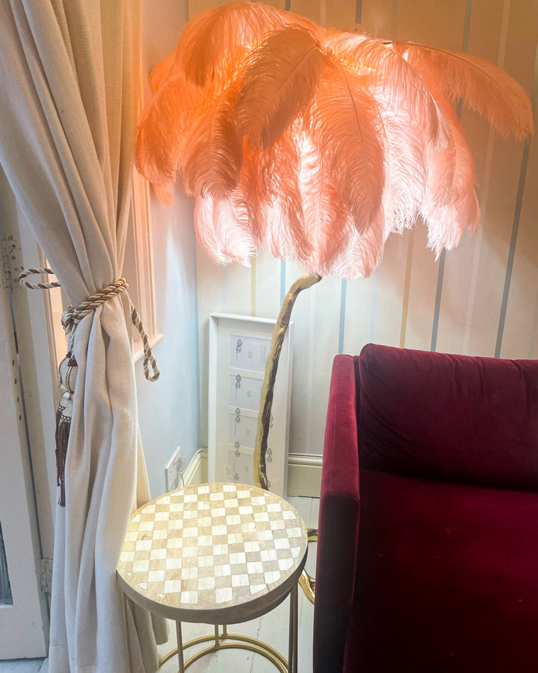Floor Lamp Feather Shade 160.0 cm White Living Room Bedroom Palm Tree Standing Light Tropical Ambient Lighting | Thomler